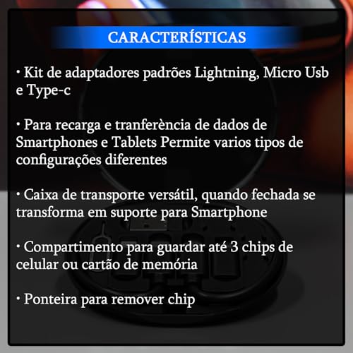 Kit De Adaptadores Notebook Manutenção Compatível Com Celulares Android Ios 2 em 1 Conexões Type-C x