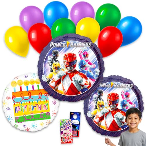Power Rangers Balloon 13 Pack - Bundle of 2 Decorative Foil Balloons, Birthday Balloon, Stickers, More | Decorations for Parties