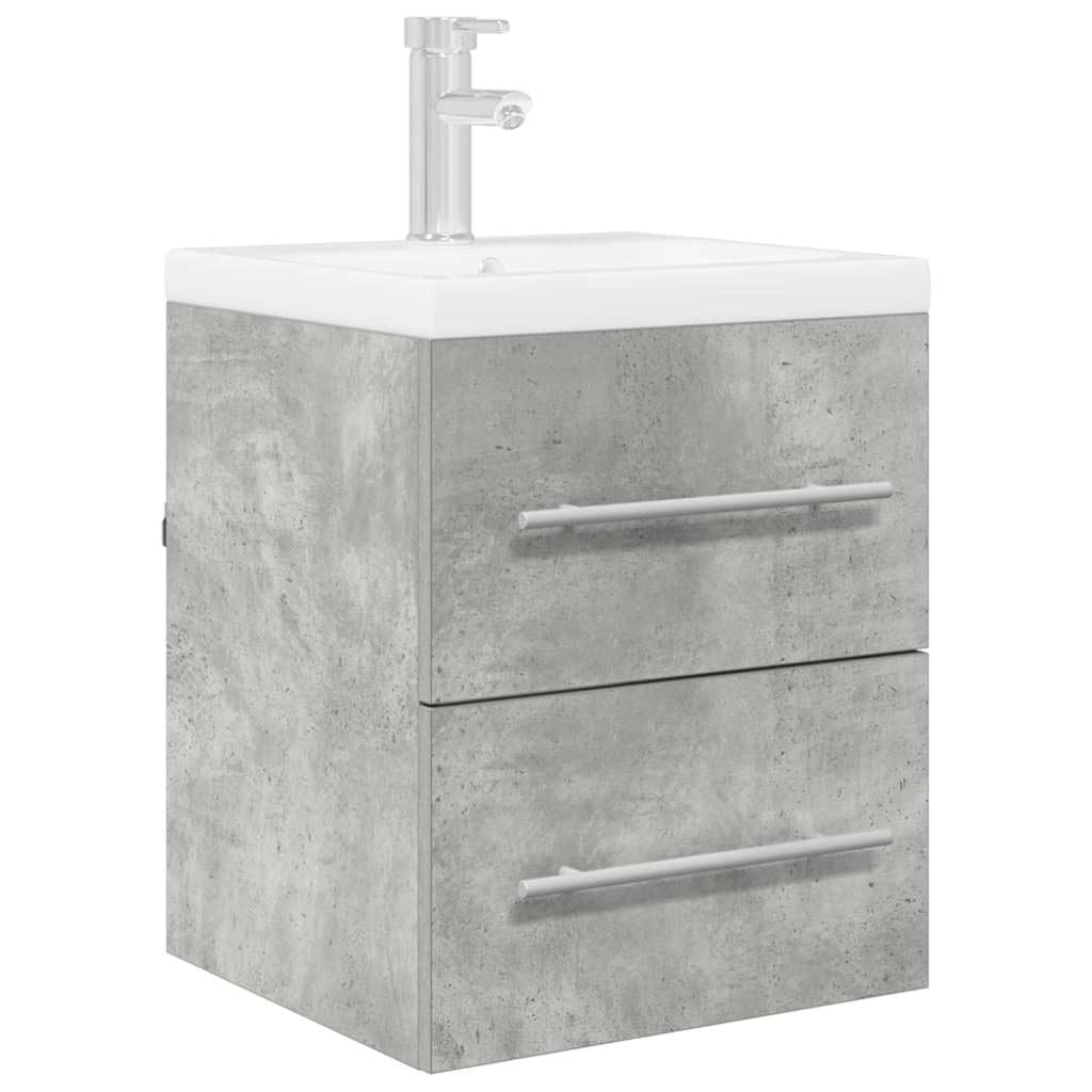 Meuble de salle de bain flottant en matériau dérivé du bois - Gris béton - 41 x 38,5 x 48 cm - Avec tiroir - Meuble de salle de bain - Design moderne