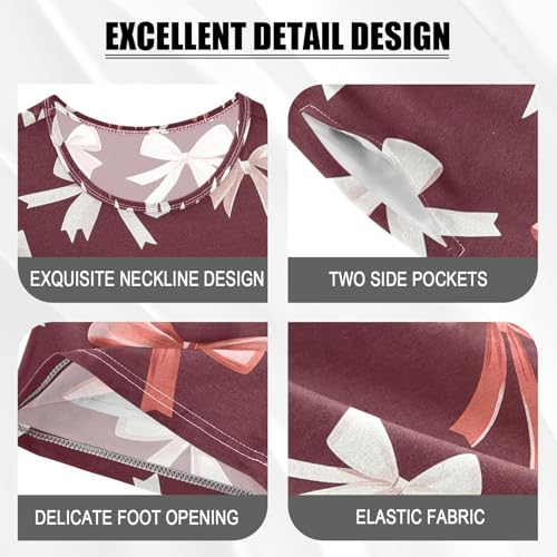 ALAZA Red White Bow Pajamas Set Short Sleeve Cotton Sleepwear Summer Pjs 2 Piece 5-14Y4