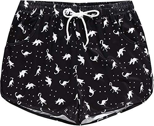 Roshop Women Summer Floral Printed Beach Shorts (M, Dinosaur)
