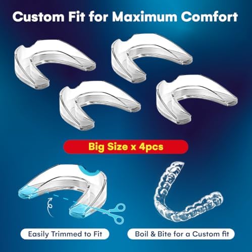Mouth Guard for Grinding Teeth at Night: Moldable Sleeping Mouthguards for Grinding & Clenching - Custom Fit Nighttime Guards for Adults with 12 Cleaning Tablets - 4 Pack (4 Large) - 3