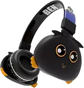 Fone de Ouvido Bluetooth Infantil Mostrinhos Sem Fio Kids - 8 Modelos Divertidos com Conexão Bluetooth e Cabo Auxiliar, Ajuste de Altura e Design Dobrável - Conforto e Diversão (Preto)