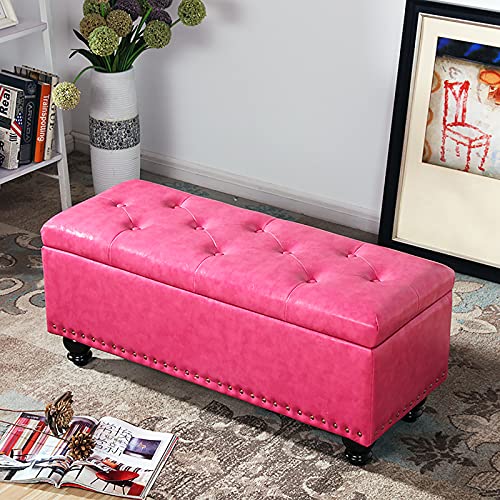 Banco otomano moderno de piel sintética rosa con almacenamiento, multifuncional, reposapiés elegante de piel sintética, para sala de estar, dormitorio, 80 x 40 x 45 cm