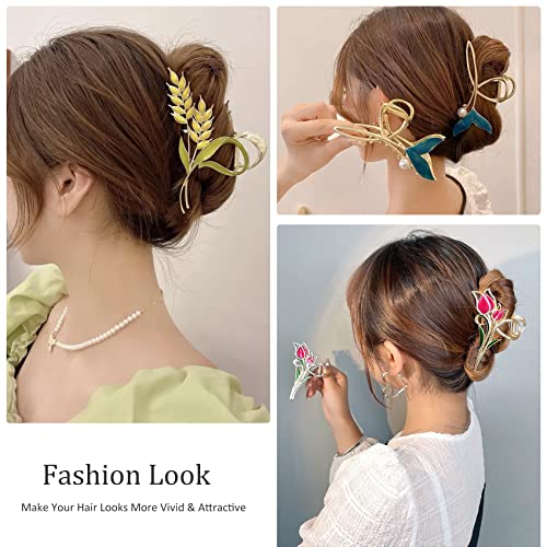 Flower Metal Hair Claw Clips 6 Pcs Large Tulip Hair Claw Elegant Rose Hair Barrettes Strong Hold Hair Clamps For Long Thick Thin Curly Hair Fashion Hair Accessories For Woman And Girls #TOP5