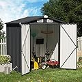 OC Orange-Casual 6 x 4 FT Outdoor Storage Shed, Metal Garden Tool Shed, Outside Sheds & Outdoor Storage Galvanized Steel w/Lockable Door for Backyard, Patio, Lawn, Black