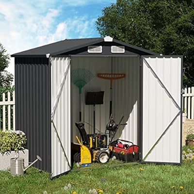 OC Orange-Casual 6 x 4 FT Outdoor Storage Shed, Metal Garden Tool Shed, Outside Sheds & Outdoor Storage Galvanized Steel w/Lockable Door for Backyard, Patio, Lawn, Black