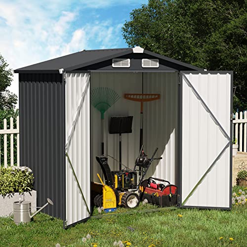 OC Orange Casual 6 x 4 FT Outdoor Storage Shed Metal Garden Tool Shed Outside Sheds Outdoor Storage Galvanized Steel wLockable Door for Backyard Patio Lawn Black