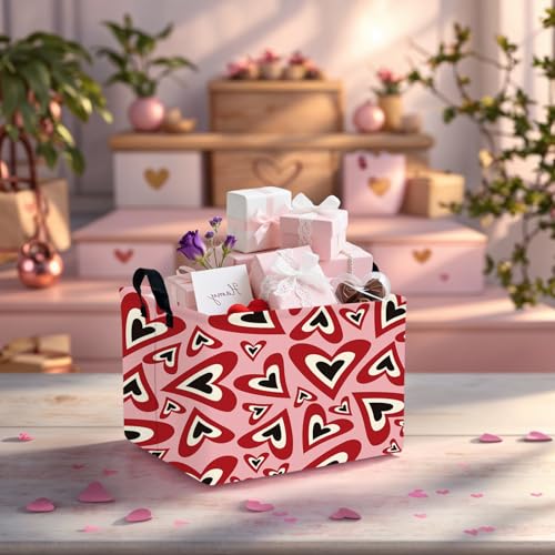 Image of Cute Heart Valentine's Day Basket Gifts Empty Storage Basket for Kid and Baby Room Decor (Abstract Black Red Love)