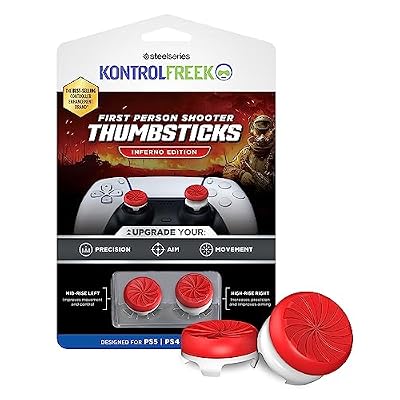 KontrolFreek FPS Freek Inferno for PlayStation 4 (PS4) and PlayStation 5 (PS5) Controller | Performance Thumbsticks | 1 High-Rise, 1 Mid-Rise | Red/White