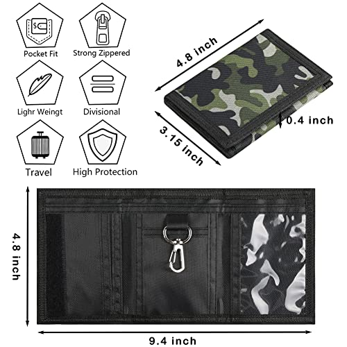 Image of Kids Wallet for Boys Girls Teens Trifold, Canvas Toddler Wallet for Boys, Cute Zipper Wallets Youth with Coin Pocket Card Holders, Novelty Wallets for Childrens Birthday Gifts, Camo green, 0.4