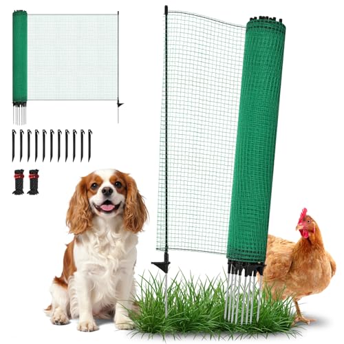 Ollewiellan Recinzione mobile 25 m x 95 cm, recinzione per cani con 15 pali, recinzione regolabile in altezza per giardino, campeggio e animali, rete da giardino a maglia stretta, recinzione per cani