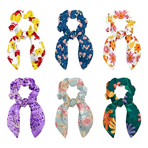 Chouchous cheveux ruban fleur rose x6 pour queue de cheval femmes