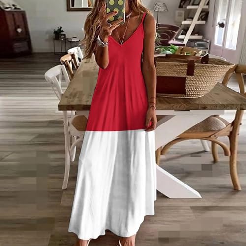Robe longue décontractée avec bloc de couleurs rouge et blanc pour escapade estivale - 3