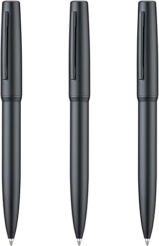 Miniatura 2 de Wikult Juego de 3 bolígrafos negros mate con recambios adicionales, tinta negra de punta media de 0.039 in, bolígrafo de metal de escritura suave
