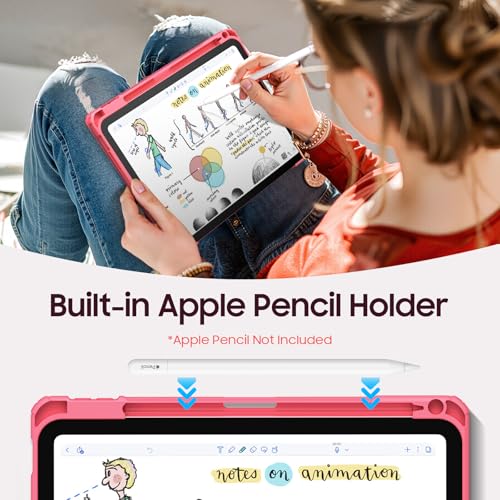 FINTIE Hybrid Case for iPad (A16) 11th Gen 11-inch (2025) & iPad 10th Gen 10.9-inch (2022) - Shockproof Clear Acrylic Back with TPU Frame, Built-in Pencil Holder, Auto Wake/Sleep, Pink - Image 5
