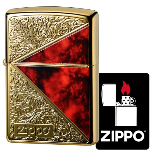 ジッポー(Zippo) ライター 防風 真鍮製 MARBLE & ARABESQUE マーブル アンド アラベスク 金メッキ 両面加工 特製ステッカー付き レッド ゴールド 2G-DSREDZ