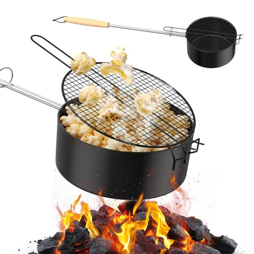Popcorn Maker Lagerfeuer aus Kohlenstoffstahl Antihaft Outdoor Popcorn-Pfanne für Lagerfeuer mit Hitzebeständigem Sicherheitsgriff Tragbar Popcornpfanne für Feuerstelle Grill Camping & Gartenparty