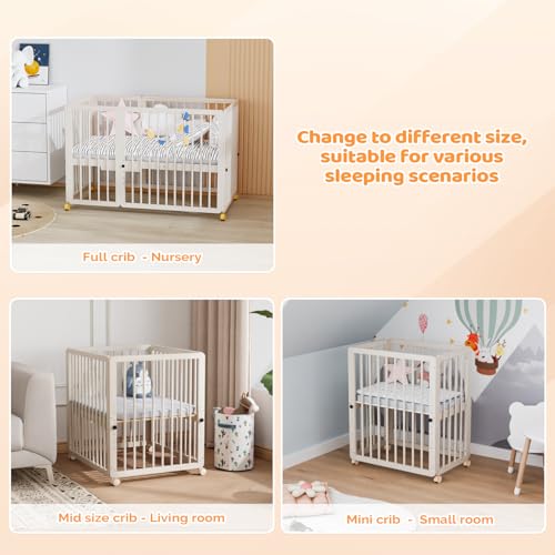 image for JOYMOR 8 in 1 Convertible Crib with Changer, Include 2” Mattress, Co