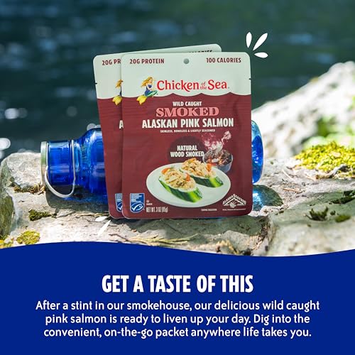 Image of Chicken of the Sea Smoked Alaskan Pink Salmon, 3 Ounce Packets (Pack of 12), Wild Caught Salmon, Natural Wood Smoke