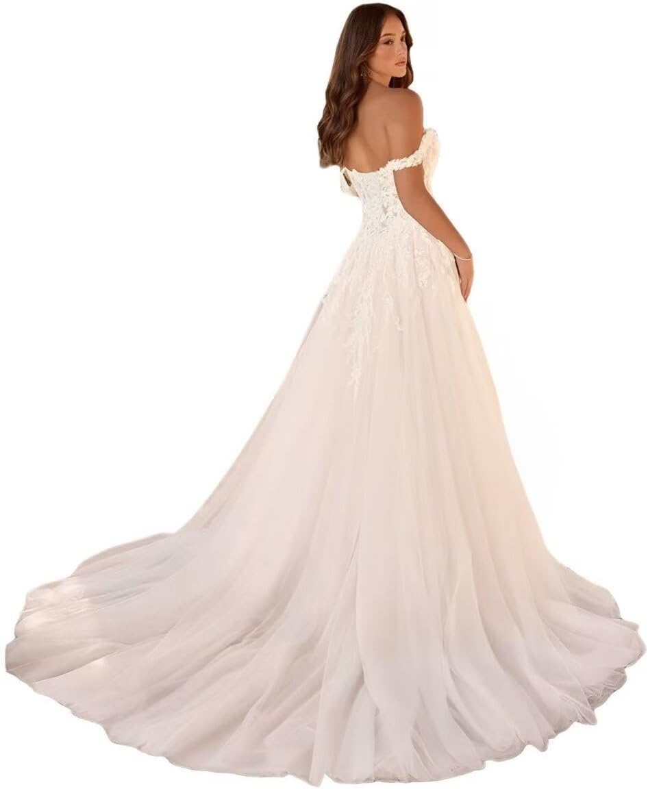 UZN Tulle Wedding Dresses for Women with Lace Applique 2025 V-Neck Sleeveless Wedding Bridal Gown