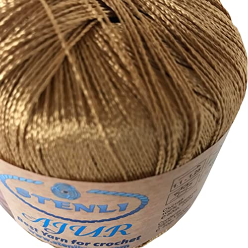 خيوط غزل فسكوز ذهبية مع جليتر للكروشيه والتطريز 1 ملم، 50 غرام، 250 متر