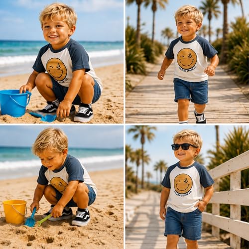 Image of Volcom Infant Toddler Boy Shorts Set - 2 Piece Short Sleeve Graphic Tees & Denim Shorts - Toddler Summer Clothes (12M-7)