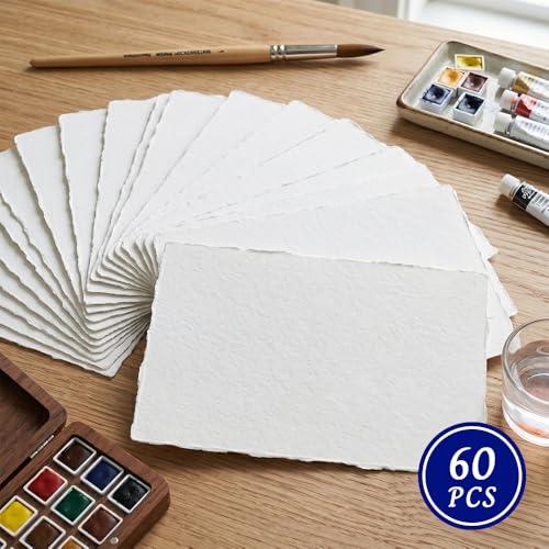 Deckled Edge Watercolor Paper 4x6 Inch, 60 Sheets 300gsm Thick Cotton Blend, Handmade Torn Edge Cards for Watercolor, Calligraphy, Wedding Invitations, DIY Crafts & Postcards — view 6