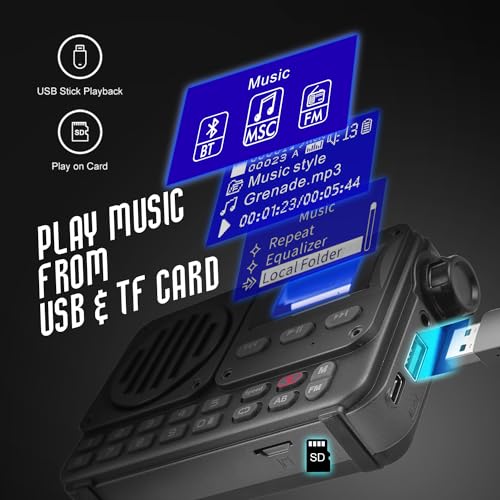 Pagaria Grenade 5 Watts Pocket FM Radio with Bluetooth, Tf Card/USB Speaker – LCD Display with Song Name, Folder Selection, Type C Charging, Voice... - Image 4