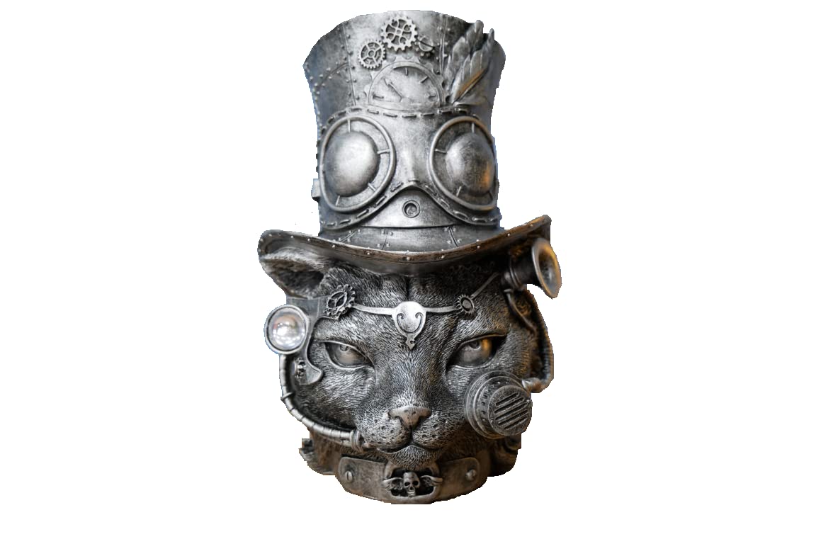 Venture Vehicles Ltd Grey Mechanical Cog Steampunk Themed Cat In A Top Hat Resin Ornament
