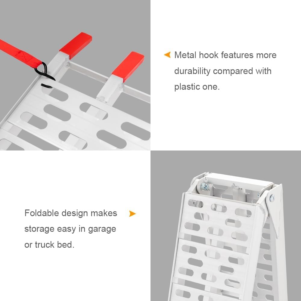 TUFFIOM 10ft Aluminum Truck Ramps 1200lbs Capacity,2pcs Folding Loading ATV Ramps for Pickup Trucks Bed, Trailer Ramp with Load Straps for UTV/Motorcycle/Lawn Mower/Dirt Bike，Lightweight & Portable