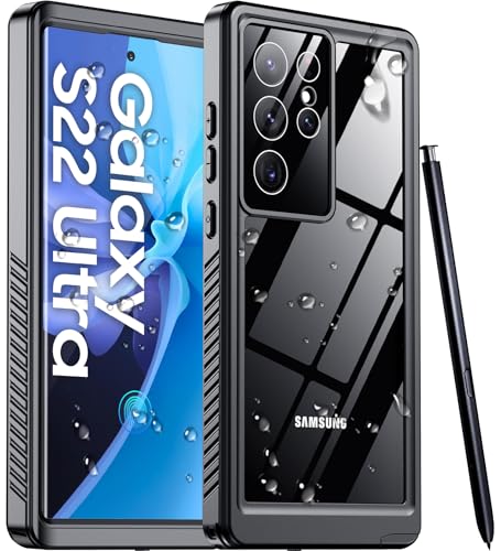 Temdan Designed for Samsung Galaxy S22 Ultra Case,Waterproof Built-in Lens & Screen Protector [Full Body Shockproof][Military Drop Proof][IP68 Underwater] Phone Case for S22 Ultra 5G-Black (2022)