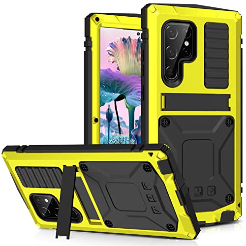 Coque en métal pour Samsung S24 Plus anti casse jaune avec vitre tactile de protection
