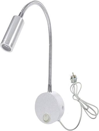 3W Wall Mounted Reading Light Flexible Gooseneck LED Sconce Lamp with Plug & Switch for Bedroom, Office, Workbench, Studio 3W Silver-Warm White [Energy Class C]