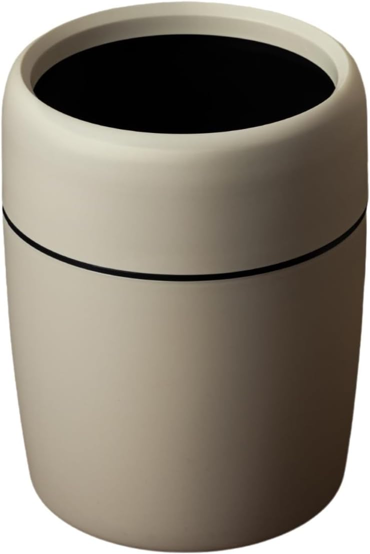 Trash Can, Open Top, Press Ring, Large Capacity, Kitchen, Bathroom, Bedroom Cream White Small