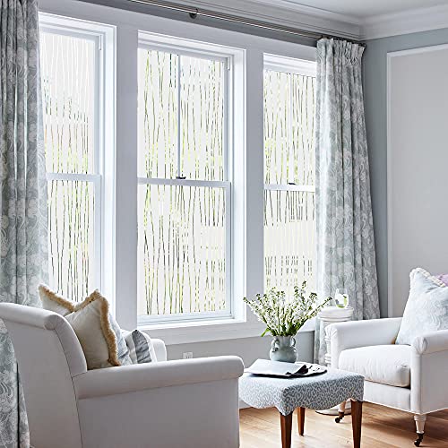 Ninetrex Window Privacy Film Frosted Glass Window Film Sticker Decorative Coverings Non-Adhesive Heat Anti-Uv For Home Office Living Room,Stripe Patterns，17.5 X 78.7Inches #TOP2