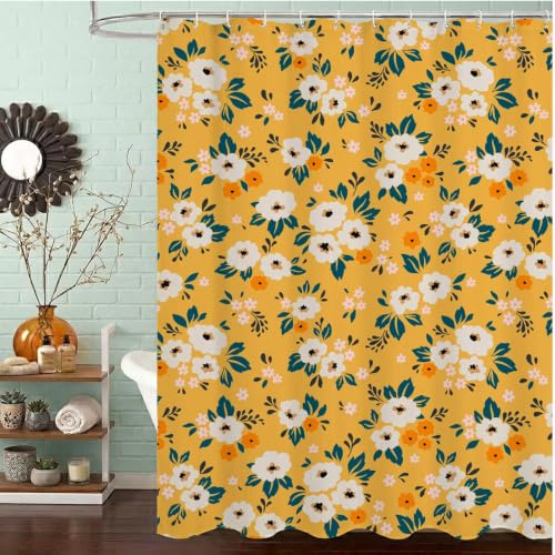 Polyester shower curtain jaune lavable avec œillets antirouille - 2