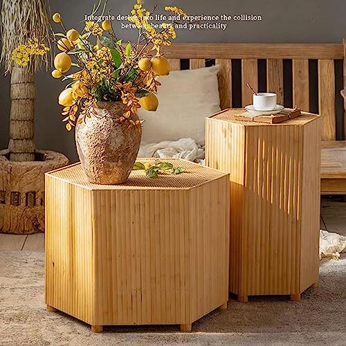 Table d'appoint avec plateau tissé main et petite table basse en bois de salon - 6