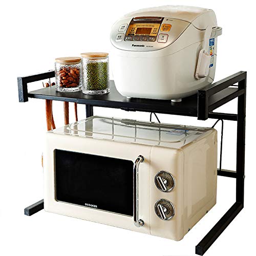 YOICUATGNA Bambus Mikrowellen Regal - Platzsparender Organizer Mit 2 Ebenen & Haken