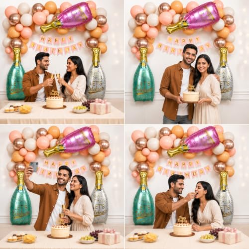Image of Champagne Theme Birthday Decoration Balloons Kit, Pack of 44 Pcs