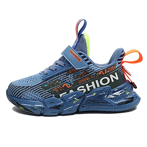 FENWOOH Zapatos antideslizantes para niños y niñas, zapatos de entrenamiento para interiores, zapatos de senderismo al aire libre, transpirables, de malla de verano y de salto, gris, 30 EU