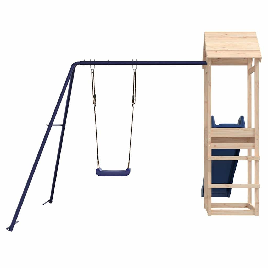 Spielturm Massivholz Kiefer mit Schaukel, Rutsche, Klettergerüst und Sandkasten Garten Spielhaus für Kinder, Outdoor Spielplatz mit Nestschaukel, Trapez, Turnring und wetterfestem Gestell