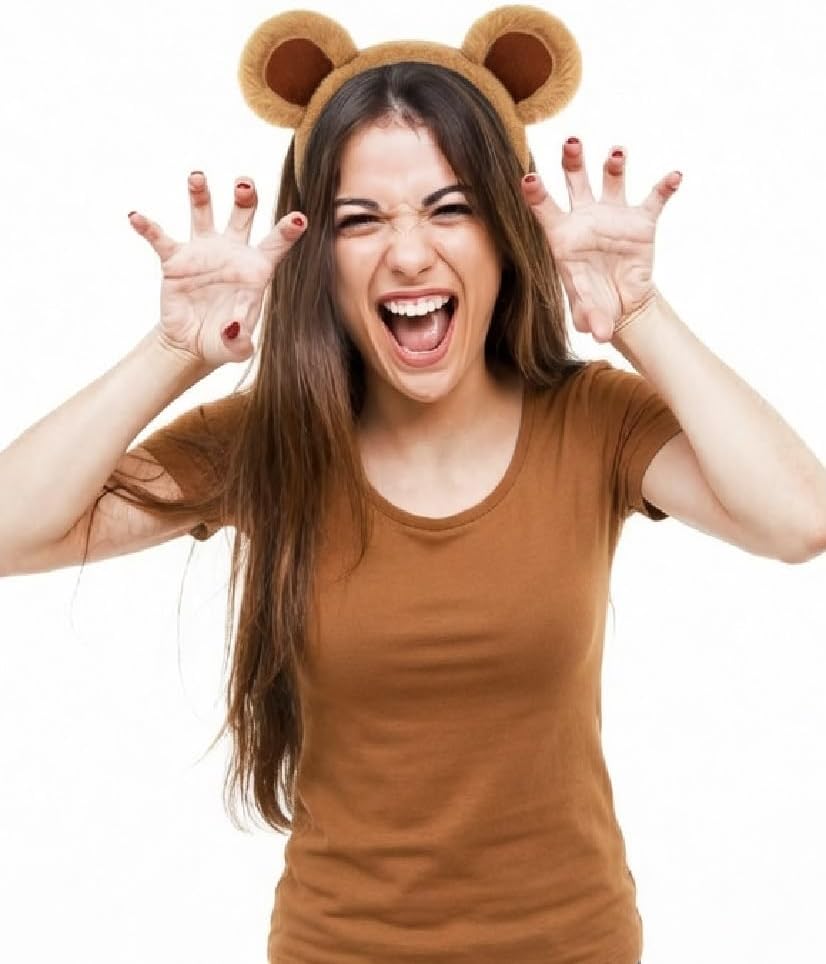 Brown Bear Ears Headband Adult, Bear Costume Fluffy Chipmunk Ears Headband for Party Halooween