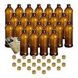 gouveo 24er Set Rical-Flasche 500 ml mit Originalitätssicherung und Ausgießer Gold - Braune Glasflasche 0,5 l mit Schraubverschluss - Leere Braunglasflasche mit Ricalmündung für hochwertige Speiseöle