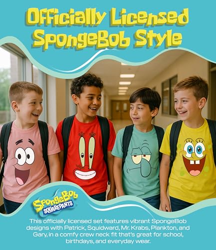 Spongebob Squarepants Graphic T-Shirt (Sets) Patrick Star Squidward Plankton Gary Outfit Tee Toddler/Birthday to Kids Clothes4