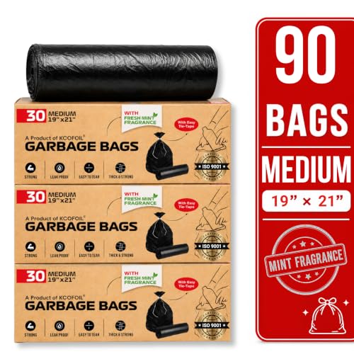 Image of Scented Garbage Bags Medium 19 x 21 Inches 90 Count Plant-Based Biodegradable Heavy Duty Dustbin Bags Trash Bags with Detachable Drawstrings for Dry & Wet Waste