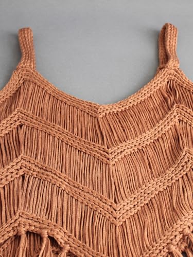 Women‘s Fringe Cami Western Cowgirl Tassel Tank Tops Sleeveless V-Neck Crochet Crop Top Boho Knitted Spaghetti Straps Vest4
