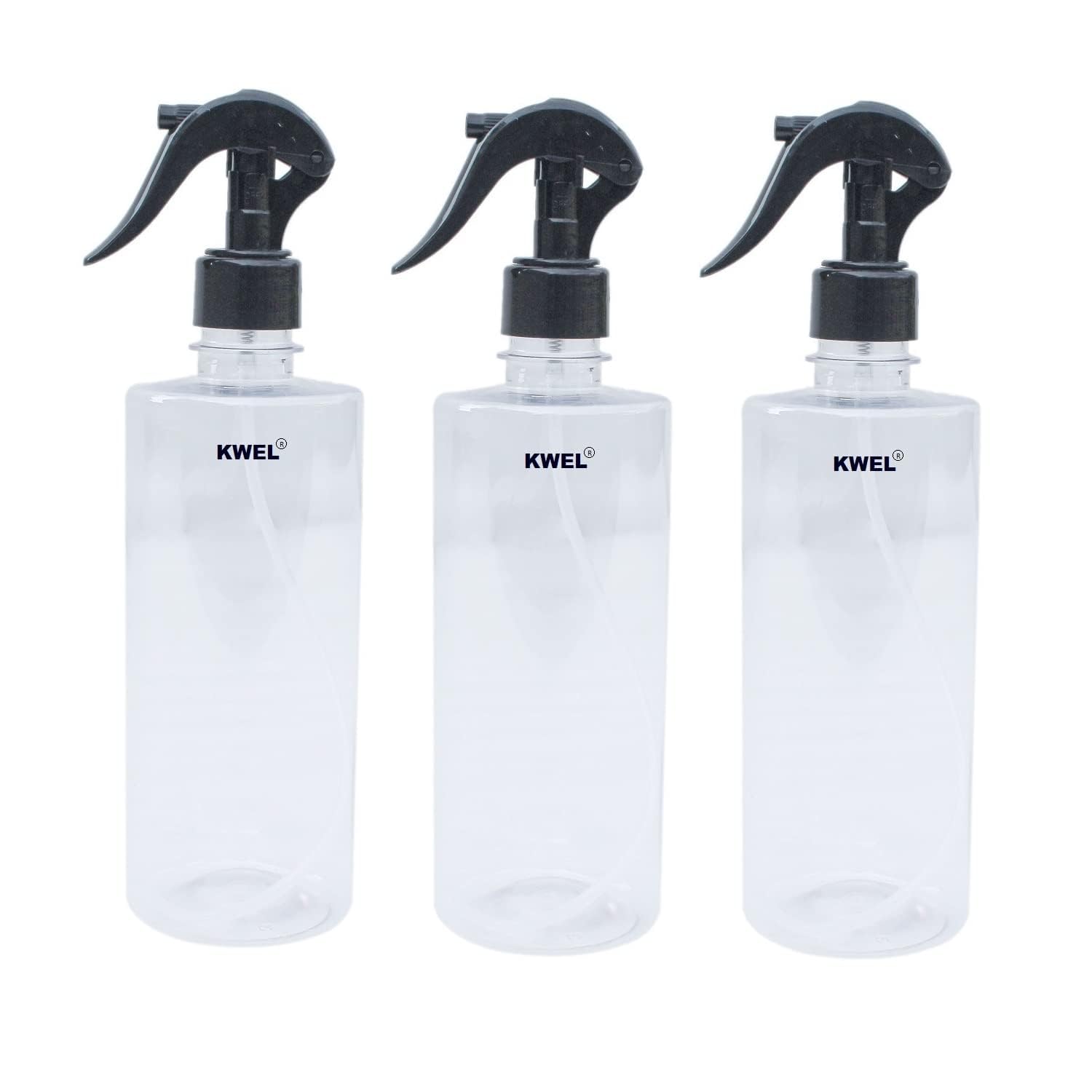 empty transparent trigger spray bottle for sprayer unbreakable plastic sanitizer multipurpose mist spray bottle 500 ml - pack of 3 (black color)