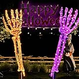 Taoushuleng Halloween Solar Skeleton Arm Hand Stakes with LED Lights, 100 Purple & Orange LEDs 8 Lighting Modes for Pathway Garden Outdoor Decorations