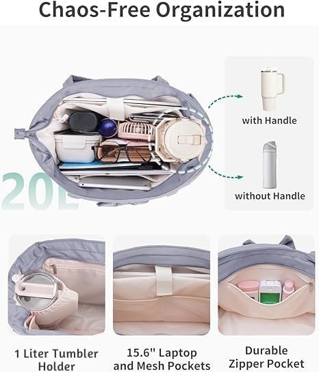 Image of Large Tote Bag for Women | Multi-Pocket Travel Shoulder Bag with Tumbler Pocket | Work, Office, College, Travel & Daily Use Handbag